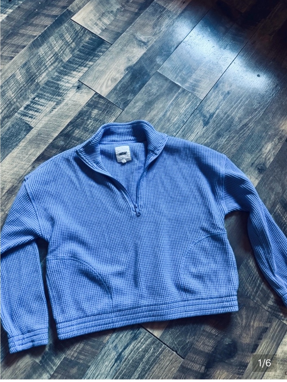 Aerie Periwinkle Blue Quarter-Zip Waffle Knit Pullover